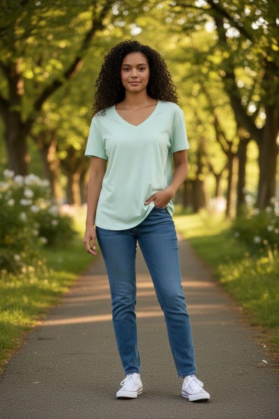Eddie Baeur Women’s V-neck T-shirt Green Mint Size L Basic Minimalist Every Day